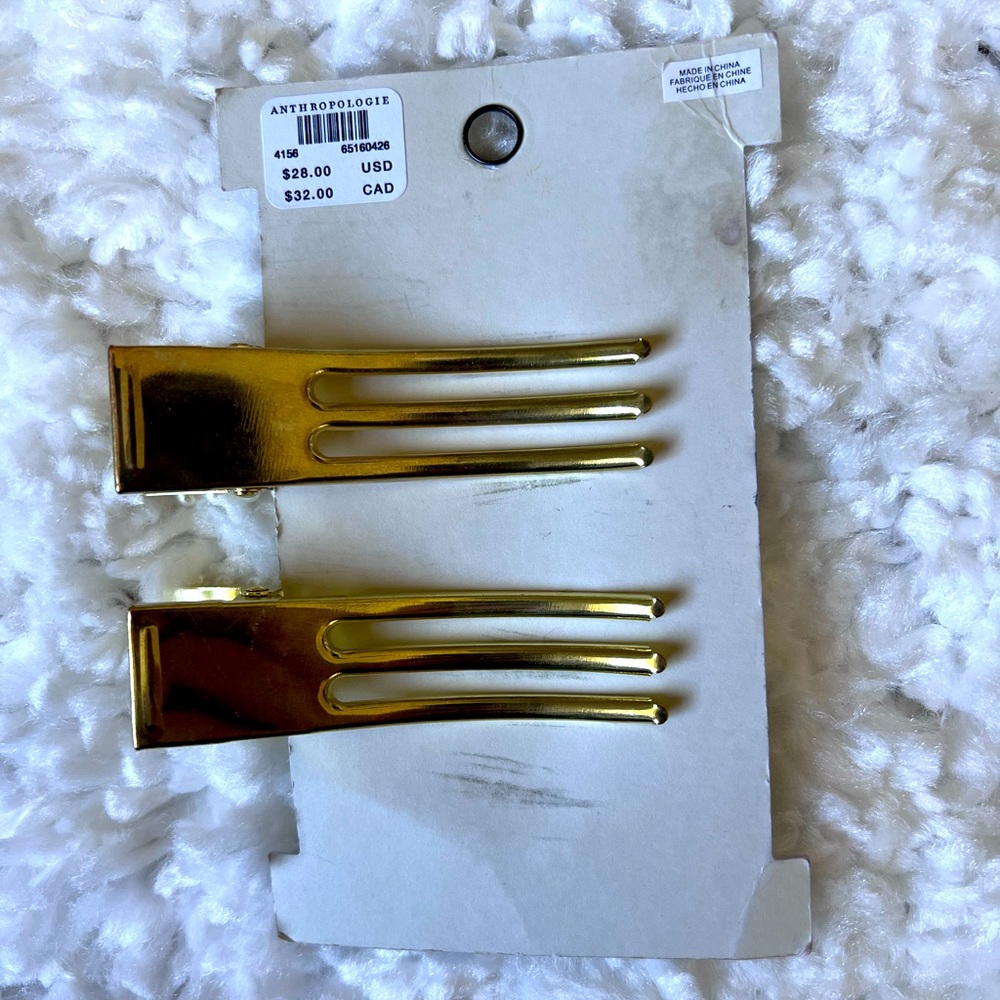 Anthropologie Gold Pearl Hair Clips - Set of 2 NEW - Picture 2 of 3